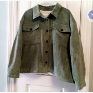 Cisono Olive Green Corduroy Jacket Faux Sherpa Women's XL button Up Like New